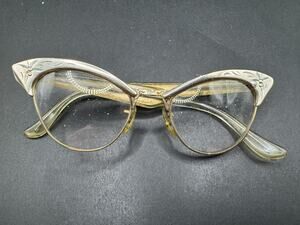 Vintage Silver Cat Eye Glasses 1/10 12K Gold Filled Frame American Optical